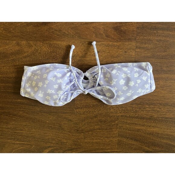 NWT Lavender Floral Bikini Set Medium Bandeau Top & High Cut Bottoms Swimwear - Picture 2 of 7